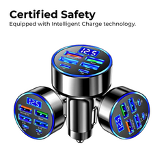 100W 5-Port Car Charger with LED Voltage Display