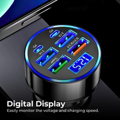100W 5-Port Car Charger with LED Voltage Display