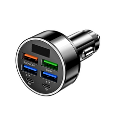 100W 5-Port Car Charger with LED Voltage Display