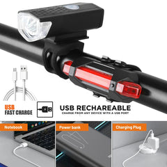 USB Rechargeable Bike Light Set Front & Rear for Cycling