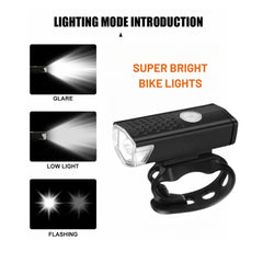 USB Rechargeable Bike Light Set Front & Rear for Cycling