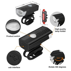 USB Rechargeable Bike Light Set Front & Rear for Cycling
