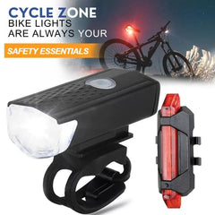 USB Rechargeable Bike Light Set Front & Rear for Cycling