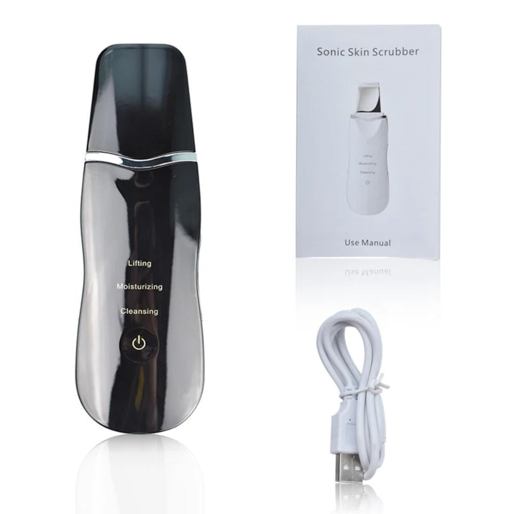 Ultrasonic Skin Scrubber Facial Spatula – 3-Mode Deep Clean - black