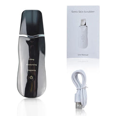 Ultrasonic Skin Scrubber Facial Spatula – 3-Mode Deep Clean - black