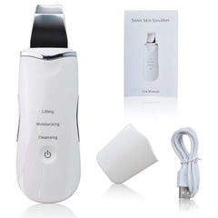 Ultrasonic Skin Scrubber Facial Spatula – 3-Mode Deep Clean - white