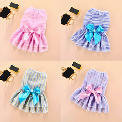 Vertical Stripe Dog Skirt Butterfly Pet Dress