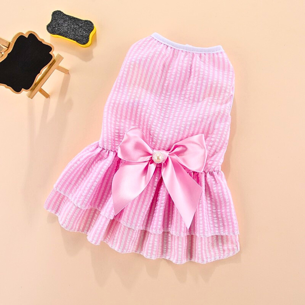 Vertical Stripe Dog Skirt Butterfly Pet Dress