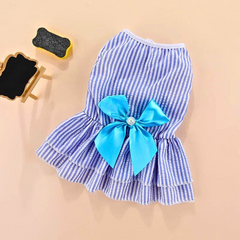 Vertical Stripe Dog Skirt Butterfly Pet Dress