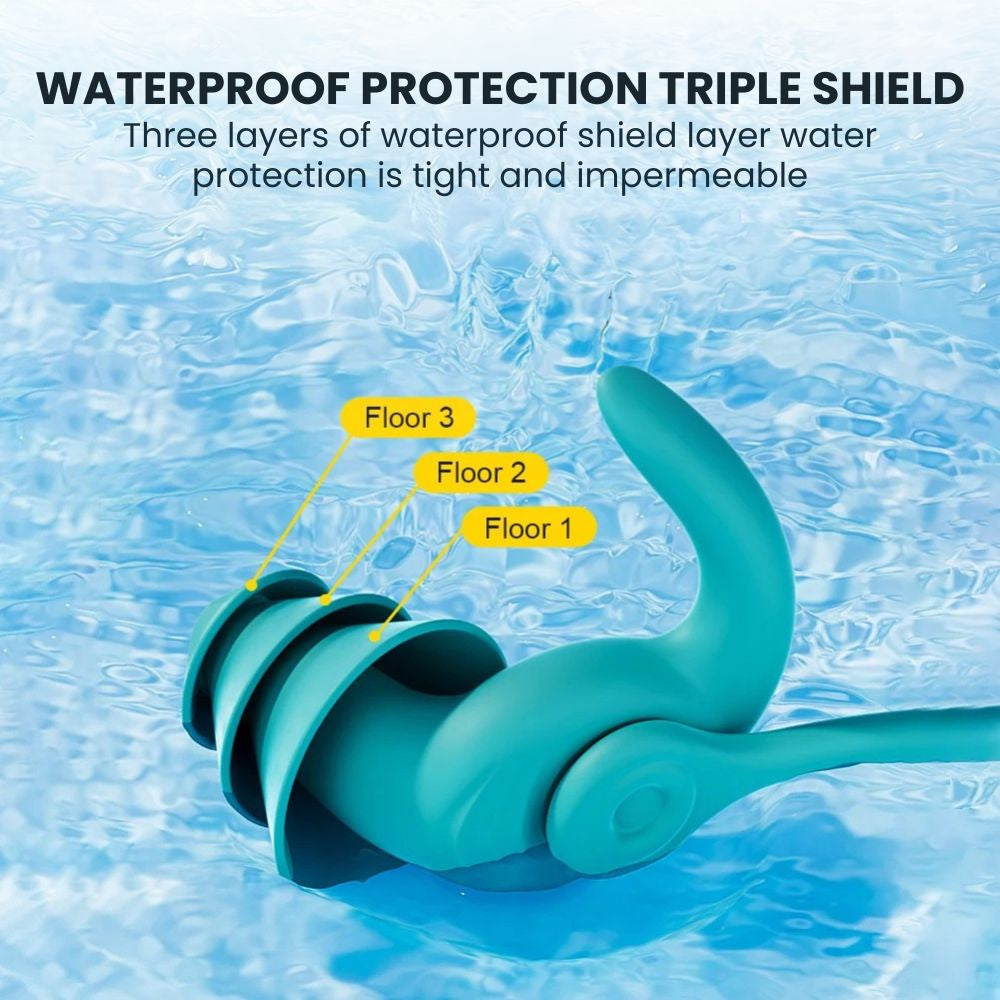Waterproof Swim Earplugs with Anti-Loss Strap -  water proof