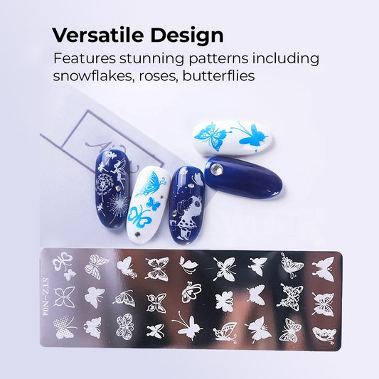 Winter Nail Art Stamping Plate – Snowflake & Butterfly