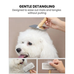 Wooden-Handle Pet Slicker Brush Set