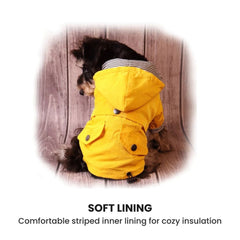 Yellow Waterproof Dog Raincoat — Hooded Windproof Jacket
