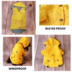 Yellow Waterproof Dog Raincoat — Hooded Windproof Jacket