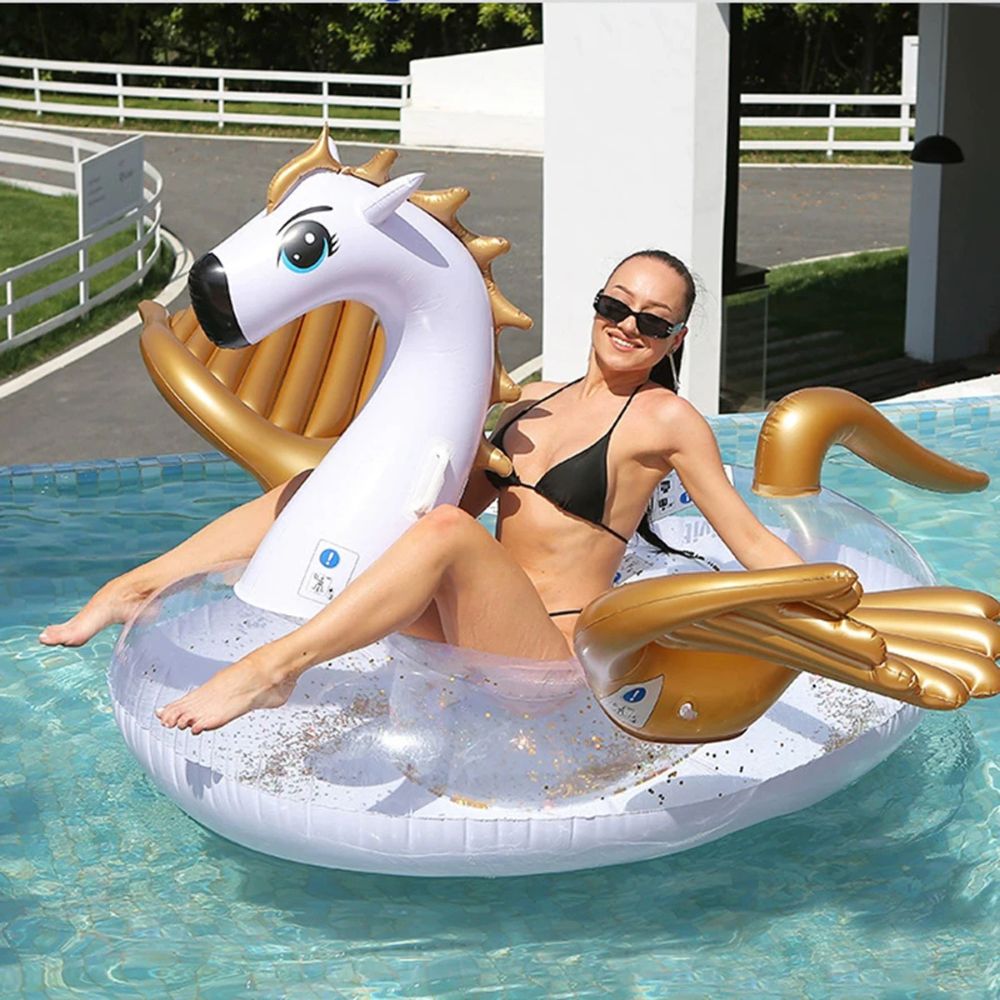 Yellow Duck Inflatable Floating Lounge Chair - white horse