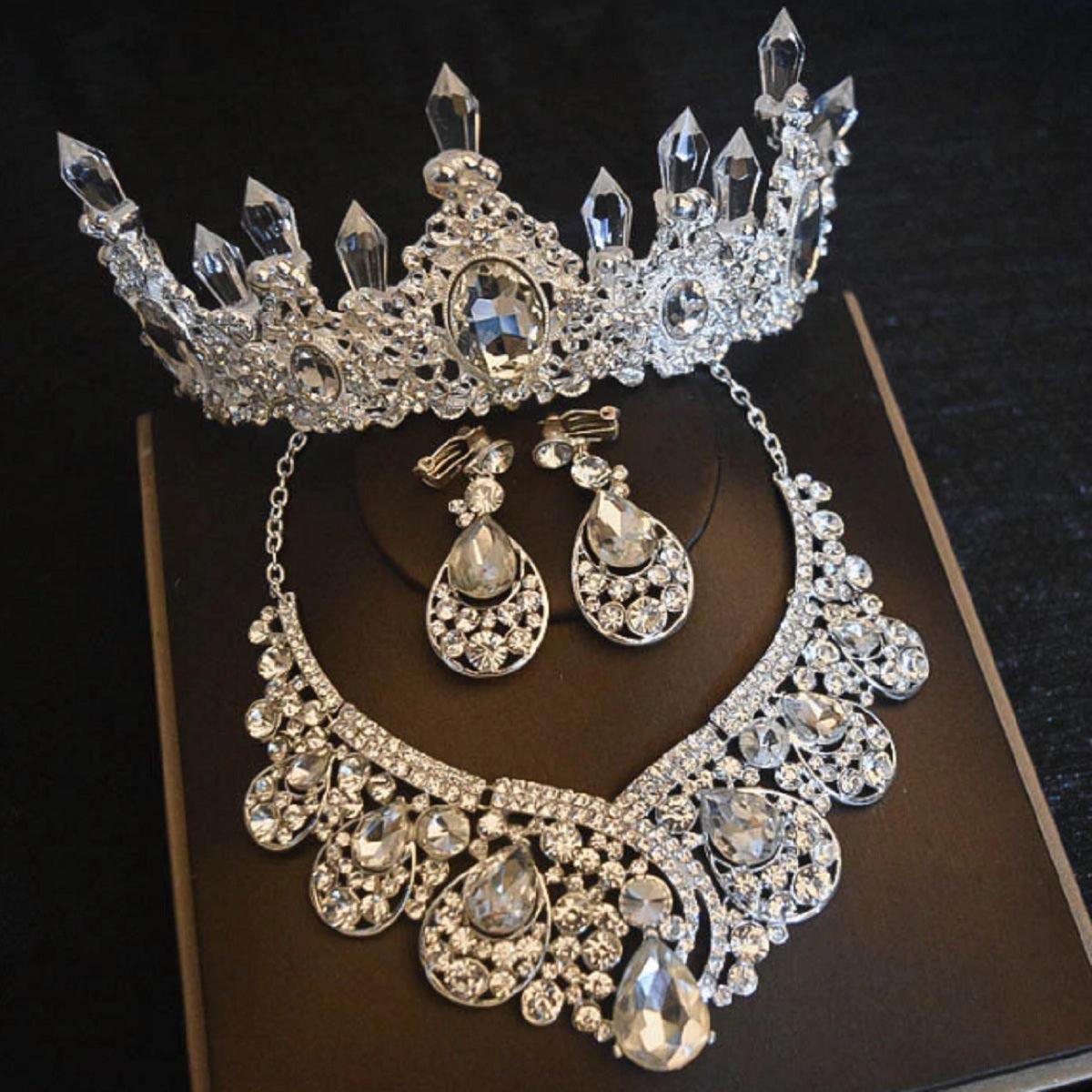 Women's Exquisite Silver Plated Necklace Set - With Tiara - dealskart.com.au