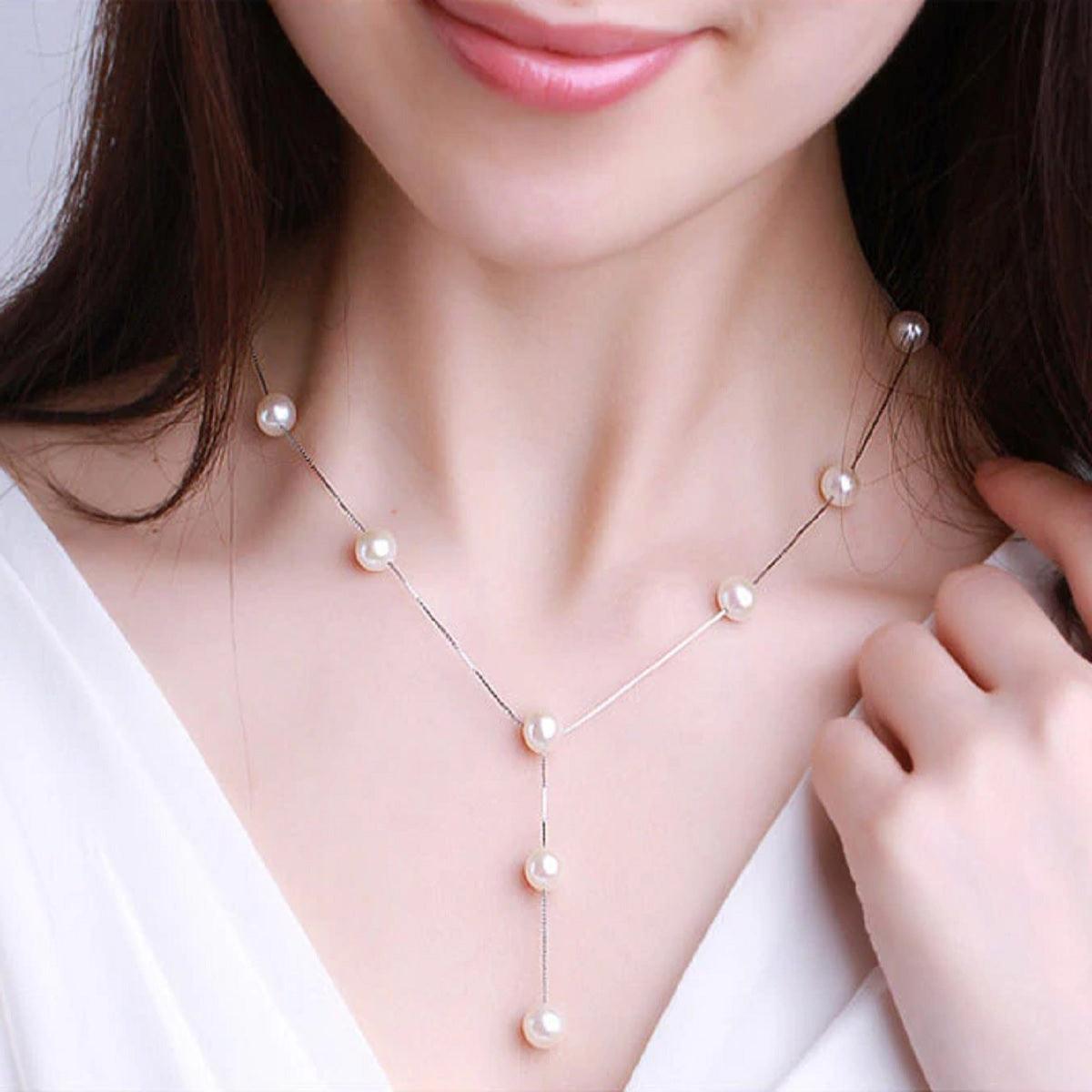 Women's Elegant Pearl Beaded Necklace Set - Chain Linked - dealskart.com.au