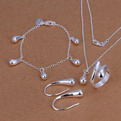 N925-sterling Silver color fashion jewelry drop necklace & bracelet & ring adjustable & earrings ladies jewelry set SS223 - dealskart.com.au