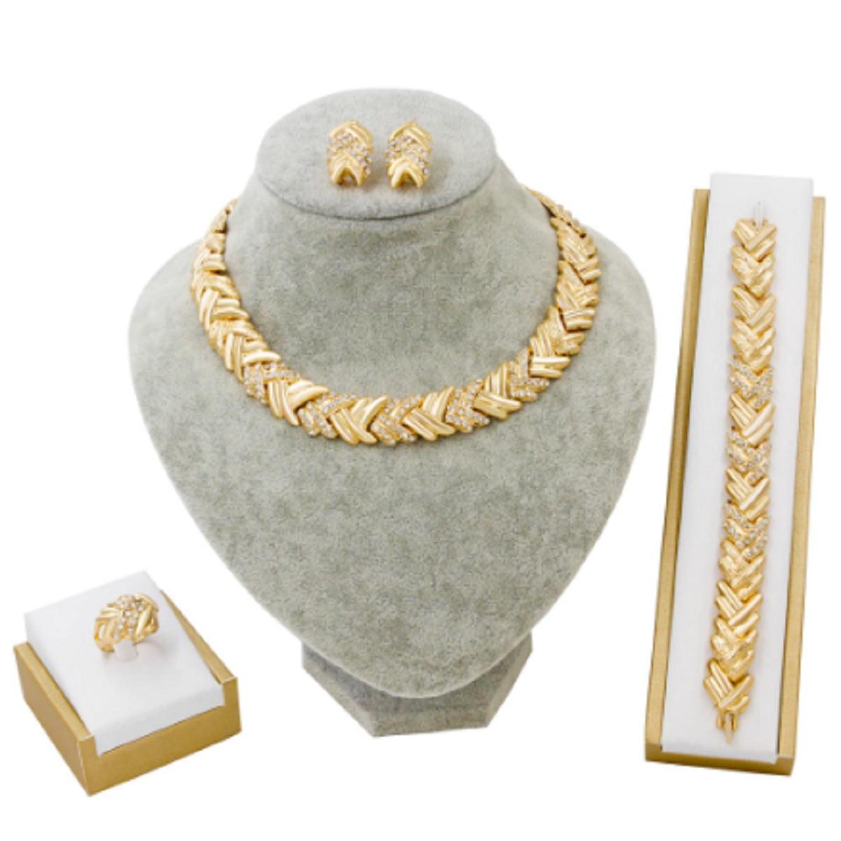 Liffly Bridal Collection Gold Finished Necklace Set - Crystal Studded - dealskart.com.au