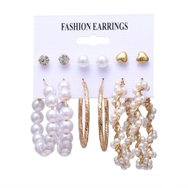 2020 Bohemian Leopard Acrylic Pearl Earrings Set for Women Fashion Geometry Tassel Handmade Earrings Jewelry Gift Set - dealskart.com.au