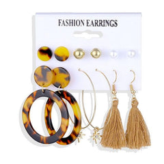 2020 Bohemian Leopard Acrylic Pearl Earrings Set for Women Fashion Geometry Tassel Handmade Earrings Jewelry Gift Set - dealskart.com.au