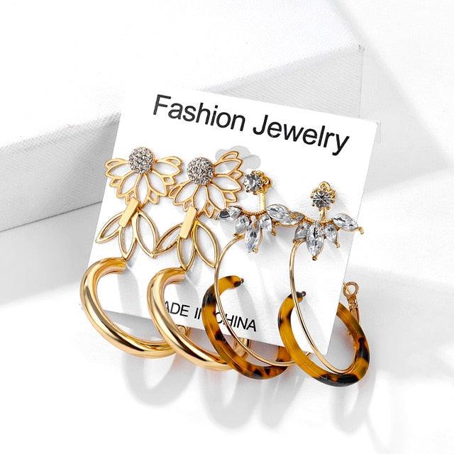 2020 Bohemian Leopard Acrylic Pearl Earrings Set for Women Fashion Geometry Tassel Handmade Earrings Jewelry Gift Set - dealskart.com.au