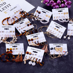 2020 Bohemian Leopard Acrylic Pearl Earrings Set for Women Fashion Geometry Tassel Handmade Earrings Jewelry Gift Set - dealskart.com.au