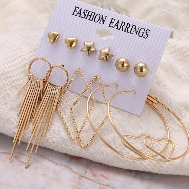 2020 Bohemian Leopard Acrylic Pearl Earrings Set for Women Fashion Geometry Tassel Handmade Earrings Jewelry Gift Set - dealskart.com.au