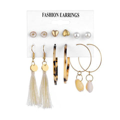 2020 Bohemian Leopard Acrylic Pearl Earrings Set for Women Fashion Geometry Tassel Handmade Earrings Jewelry Gift Set - dealskart.com.au