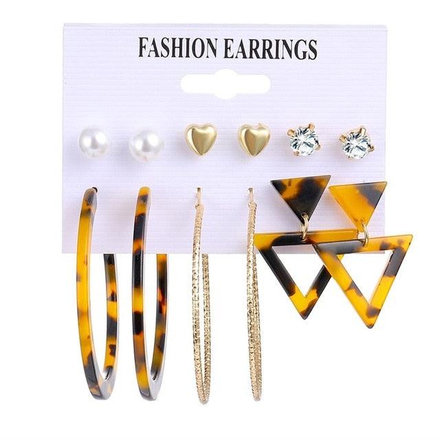 2020 Bohemian Leopard Acrylic Pearl Earrings Set for Women Fashion Geometry Tassel Handmade Earrings Jewelry Gift Set - dealskart.com.au