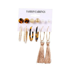 2020 Bohemian Leopard Acrylic Pearl Earrings Set for Women Fashion Geometry Tassel Handmade Earrings Jewelry Gift Set - dealskart.com.au