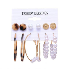 2020 Bohemian Leopard Acrylic Pearl Earrings Set for Women Fashion Geometry Tassel Handmade Earrings Jewelry Gift Set - dealskart.com.au