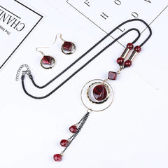 Women's Acrylic Made Long Tassel Pendant Set - Beaded - dealskart.com.au