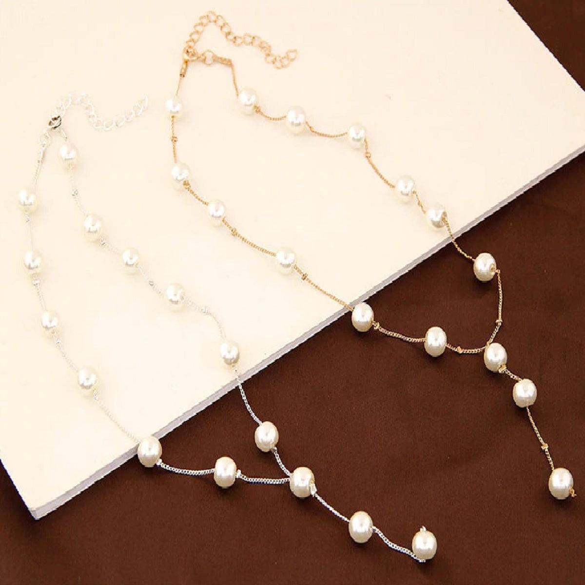 Women's Elegant Pearl Beaded Necklace Set - Chain Linked - dealskart.com.au