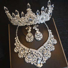 Women's Exquisite Silver Plated Necklace Set - With Tiara - dealskart.com.au