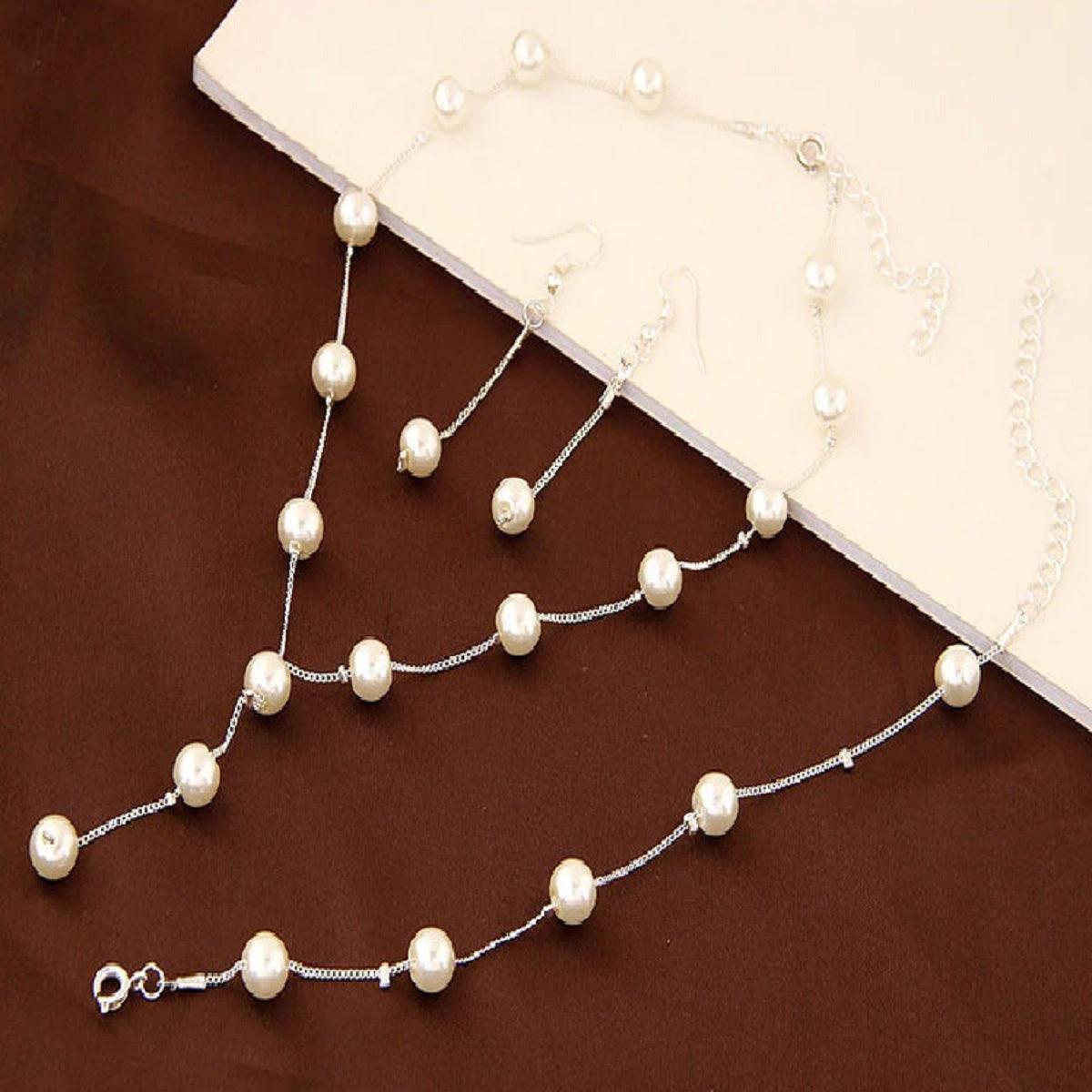 Women's Elegant Pearl Beaded Necklace Set - Chain Linked - dealskart.com.au