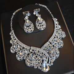 Women's Exquisite Silver Plated Necklace Set - With Tiara - dealskart.com.au