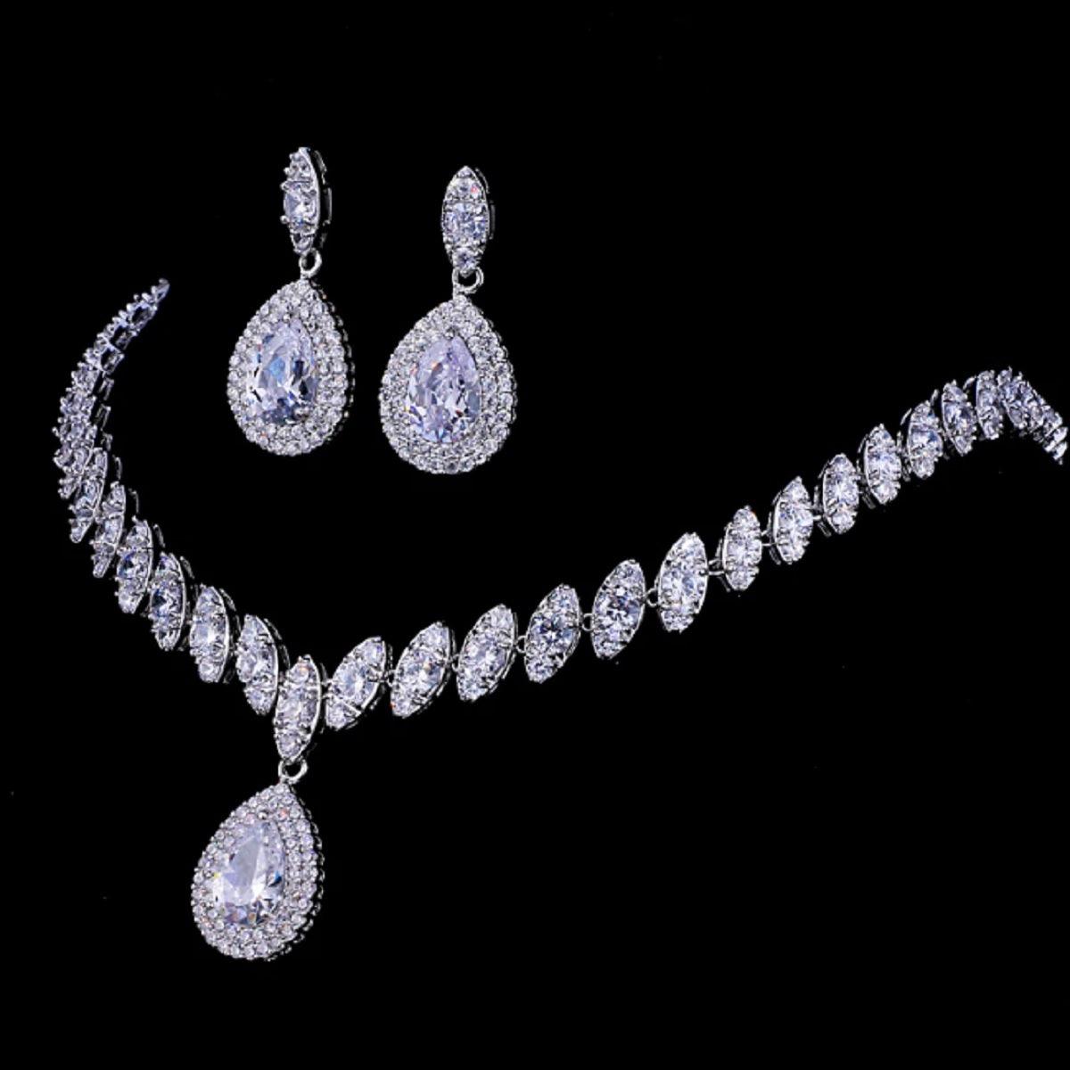 Women's Astonishing Zirconia Crystals Studded Necklace Set - dealskart.com.au