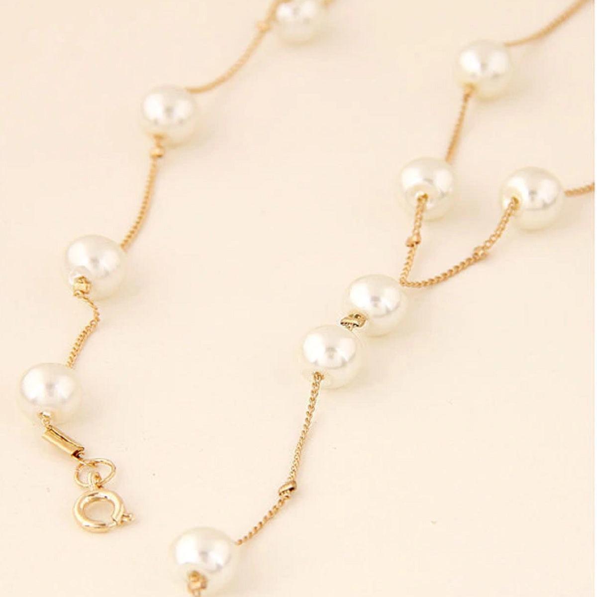 Women's Elegant Pearl Beaded Necklace Set - Chain Linked - dealskart.com.au