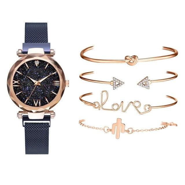 5Pcs Women’s Fashion Luxury Watch and Bracelet Set - dealskart.com.au