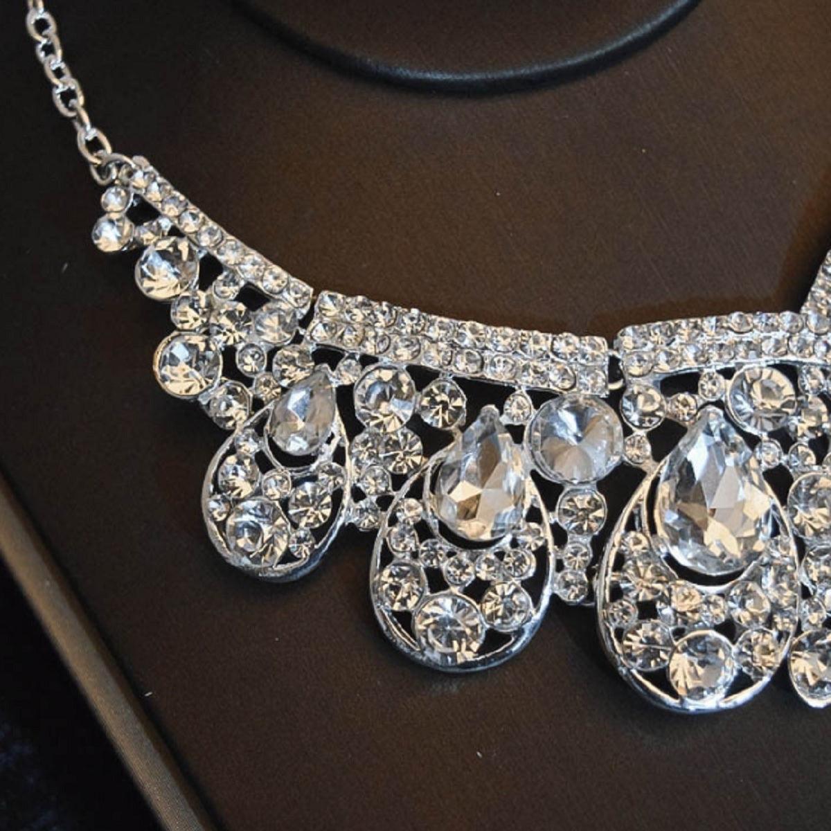 Women's Exquisite Silver Plated Necklace Set - With Tiara - dealskart.com.au