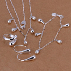 N925-sterling Silver color fashion jewelry drop necklace & bracelet & ring adjustable & earrings ladies jewelry set SS223 - dealskart.com.au