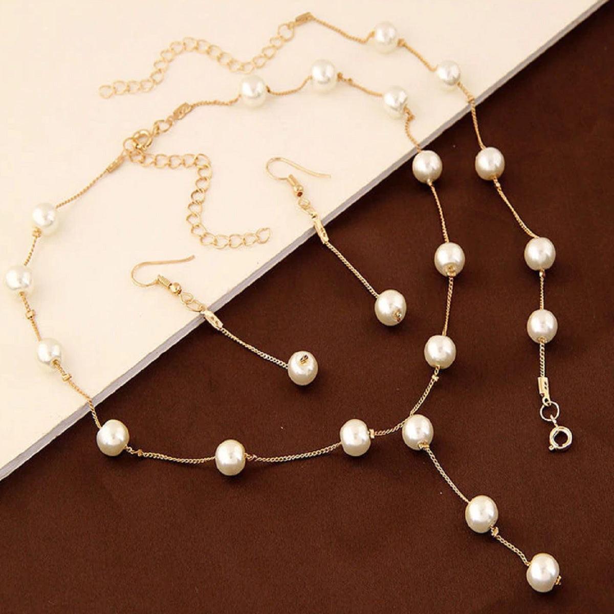 Women's Elegant Pearl Beaded Necklace Set - Chain Linked - dealskart.com.au