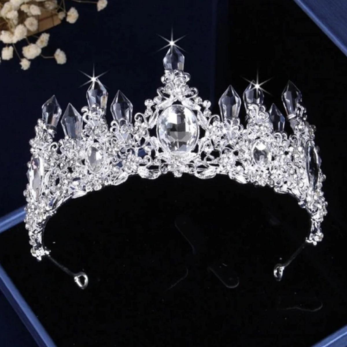 Exquisite Women's Crystal Studded Necklace Set - With Tiara - dealskart.com.au