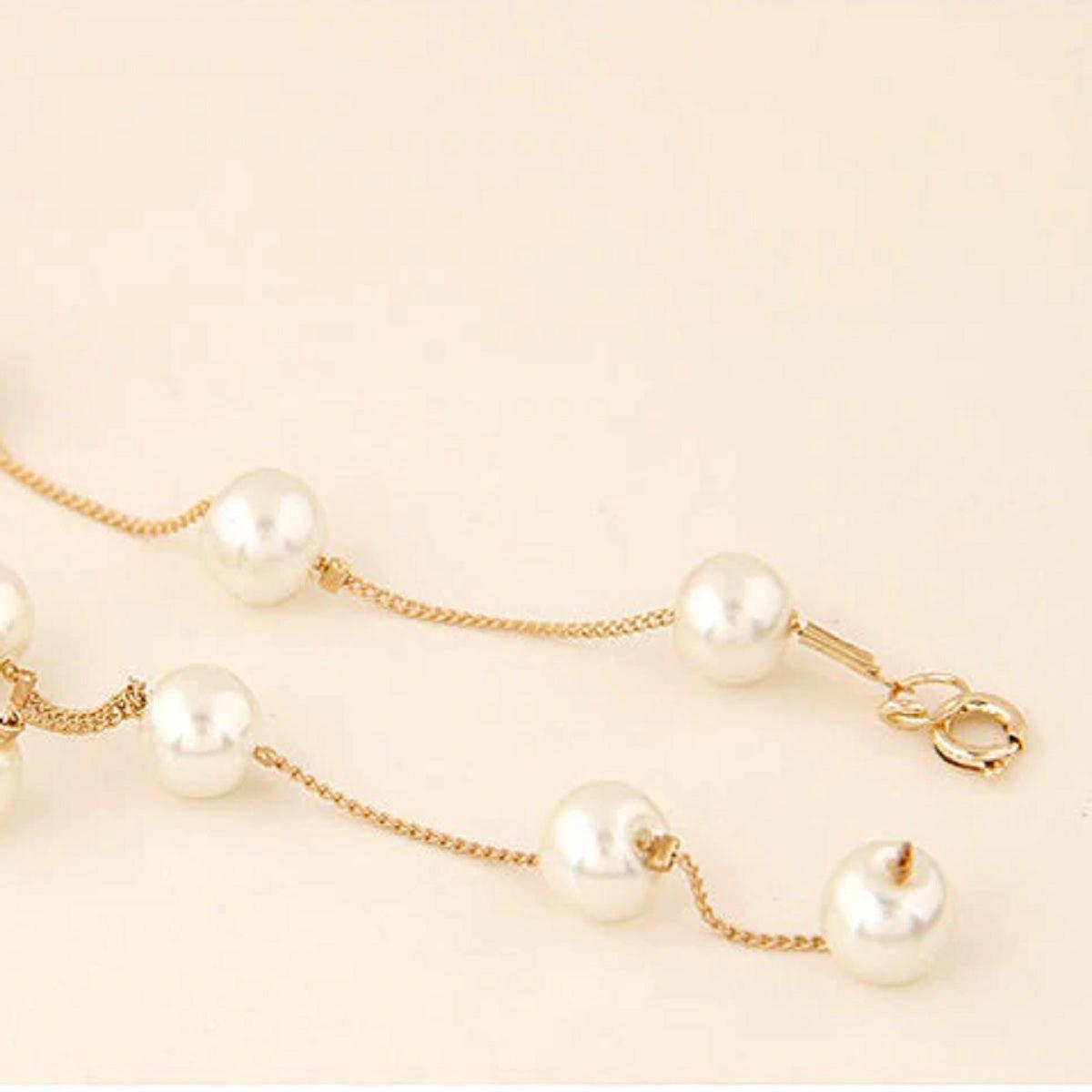 Women's Elegant Pearl Beaded Necklace Set - Chain Linked - dealskart.com.au