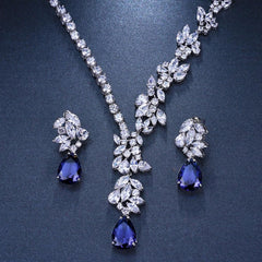 Women's Lightweight Silver Plated Necklace Set - Crystal Studded - dealskart.com.au