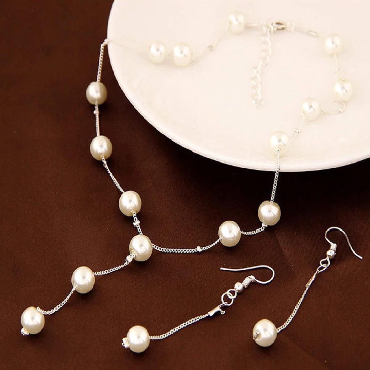 Women's Elegant Pearl Beaded Necklace Set - Chain Linked - dealskart.com.au