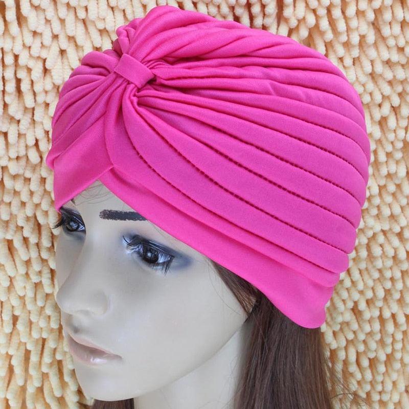 Women Swimming Cap Adjustable Long Hair Ears Turban Pleated Fabric Headwear Bathing Hat Yoga Caps - dealskart.com.au