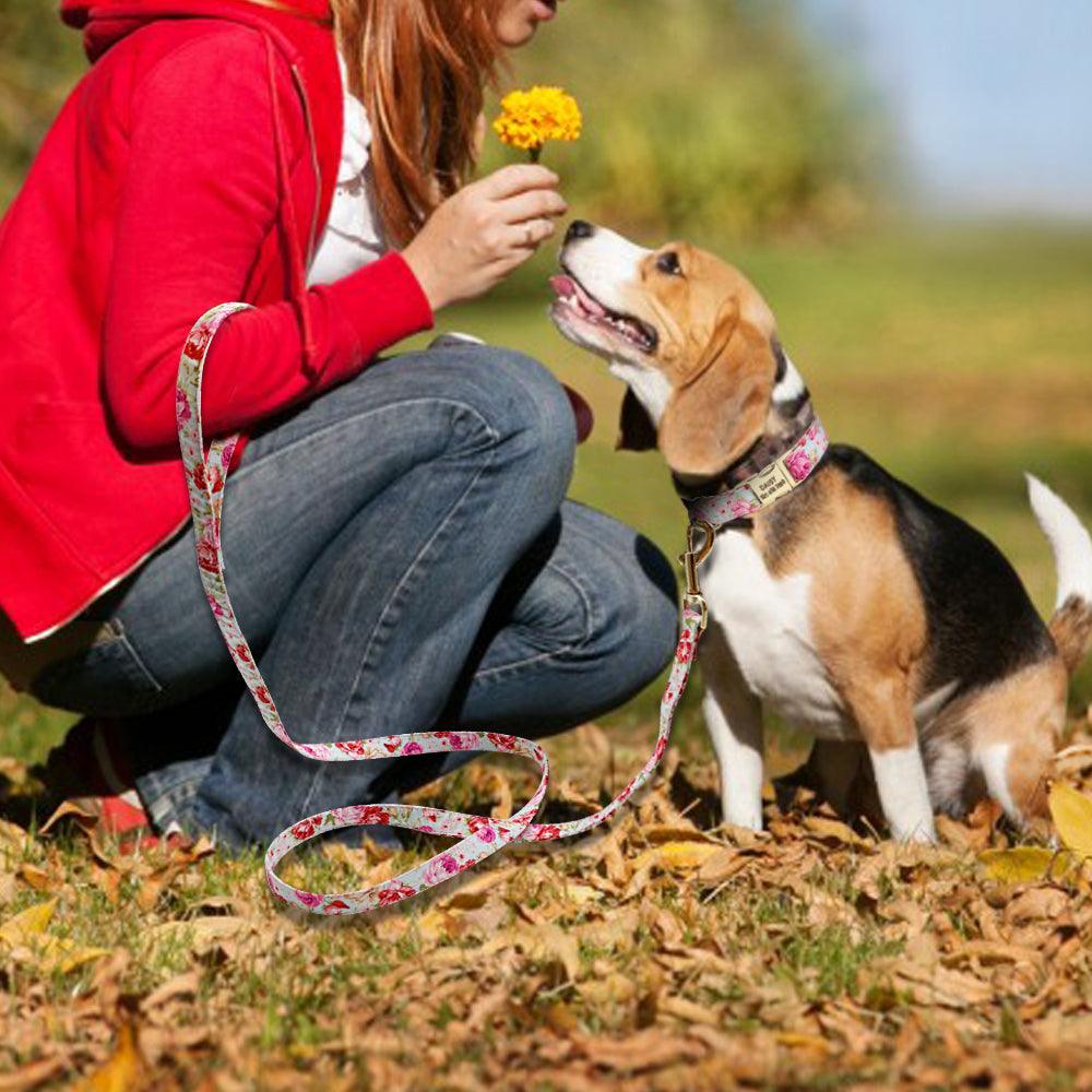 Cute Floral Prints Engravable Dog Collar Belts - dealskart.com.au