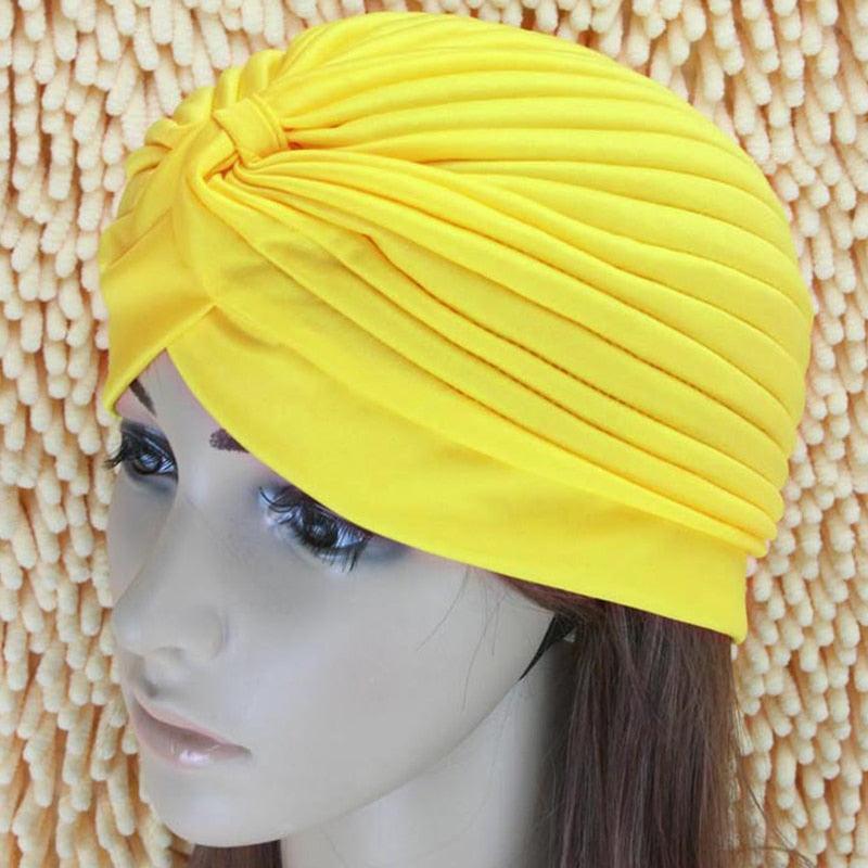 Women Swimming Cap Adjustable Long Hair Ears Turban Pleated Fabric Headwear Bathing Hat Yoga Caps - dealskart.com.au